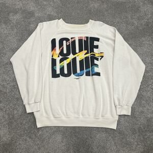 Vintage Louie Louie Sweatshirt Adult Large White Crew Neck Fleece USA Made